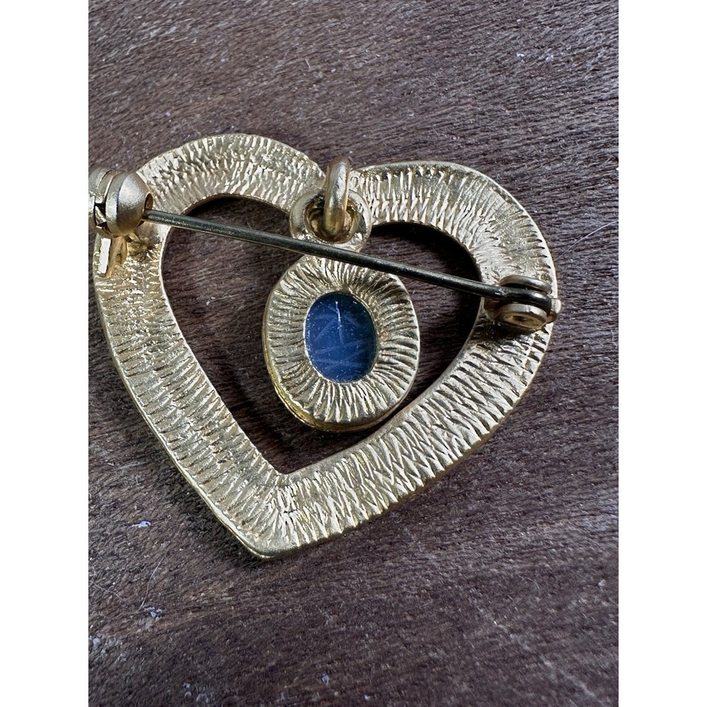 Vintage Heart‎ Pin Brooch 90s Genuine Carved Scarab Semi Precious Stone - Picture 8 of 10
